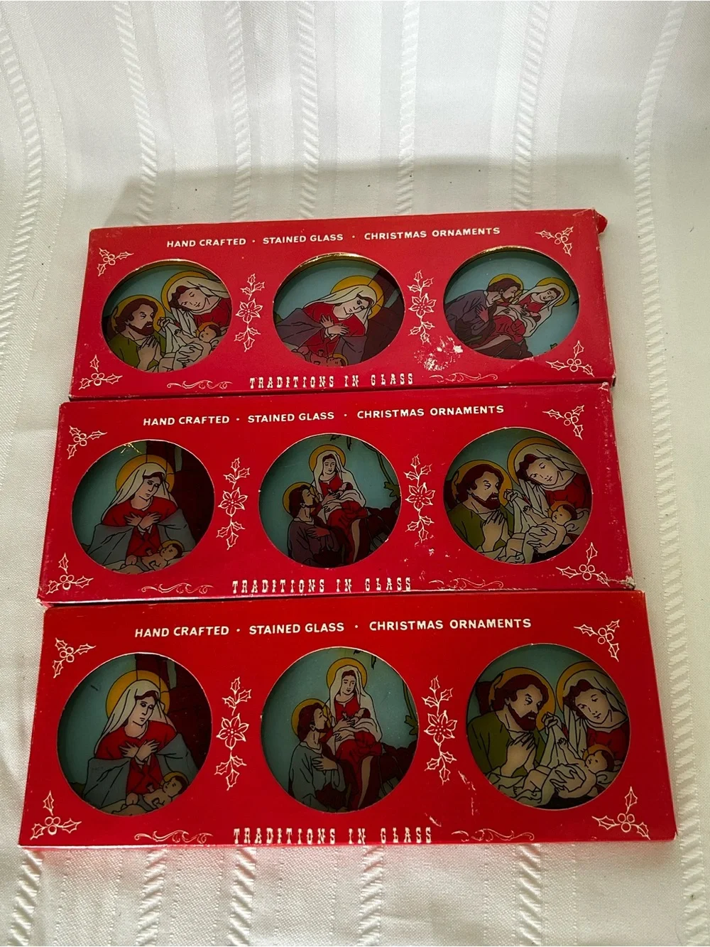 New in Box 3 Stained Glass Christmas Nativity Ornament Sets Traditions in Glass